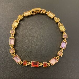 Liz Claiborne LC Bracelet Gold Tone Multicolor Baguette Rhinestone